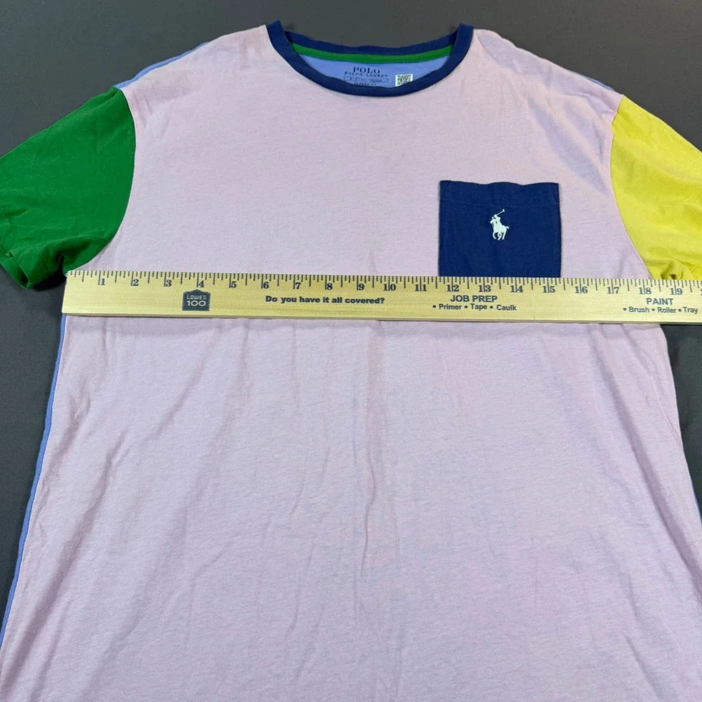 Polo Ralph Lauren Mens Classic‎ Fit Colorblock Pocket T-Shirt Pink Blue Small